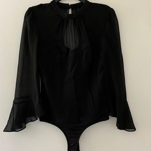 Bebe Black Bodysuit with Sheer Long Sleeves
